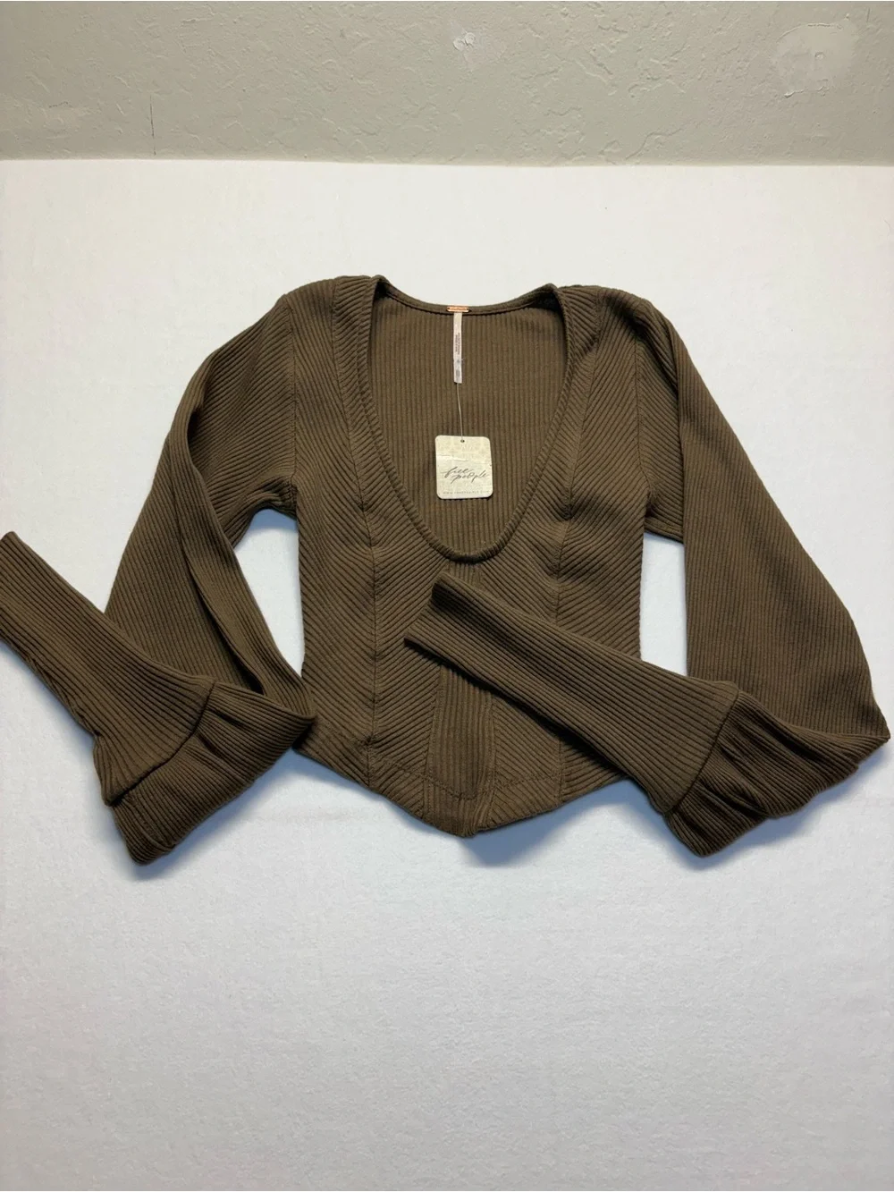 Free People Petra Scoop-Neck Crop Top in Tortoise Shell Brown - Picture 4 of 10